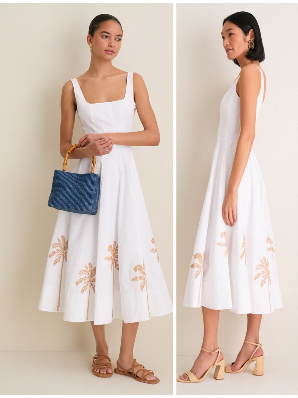 NWT STAUD White Embroidery Wells Midi Long Palm Tree Casual Dress Women’s Size 2